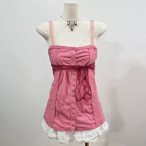Hollister vintage Pink button down babydoll top with tie